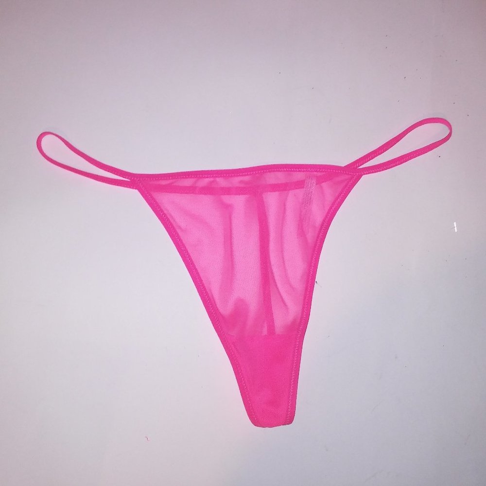 Native Intimates Panty Thong V String Neon Pink Solid Sheer New Without Tags  *B